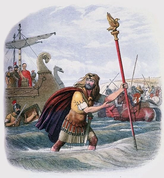 Illustration of the Romans landing in Britain, 19th century