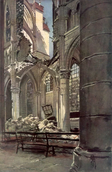 Interior of the Ruins of Saint Jean des Vignes Abbey, Soissons, France, 18 May 1915, (1926). Artist: Francois Flameng