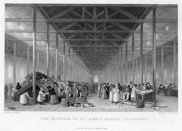 The Interior of St Johns Market, Liverpool, 1834. Artist: Austin