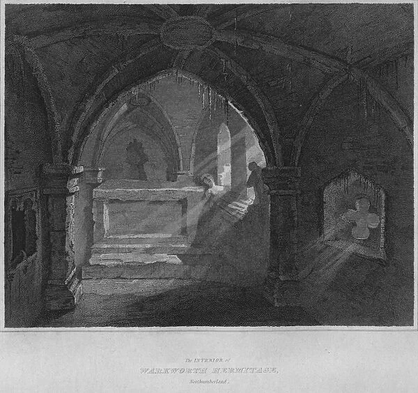 The Interior of Warkworth Hermitage, Northumberland, 1814. Artist: John Greig