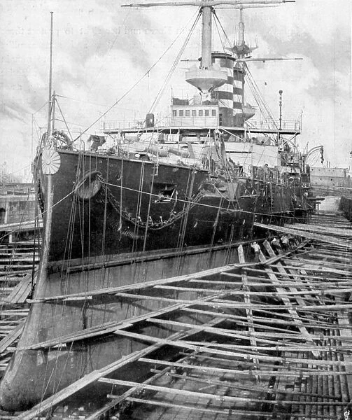 Japanese warship Mikasa at Portsmouth docks, England, 1904