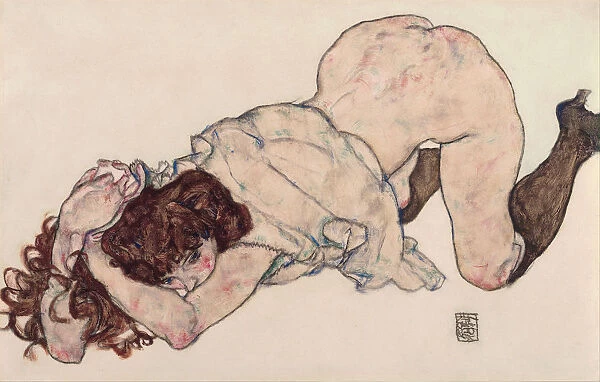 Kneeling Girl, Resting on Both Elbows, 1917. Artist: Schiele, Egon (1890?1918)