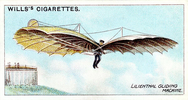 Otto Lilienthal, German gliding pioneer & aeronautical inventor, flying one of his gliders