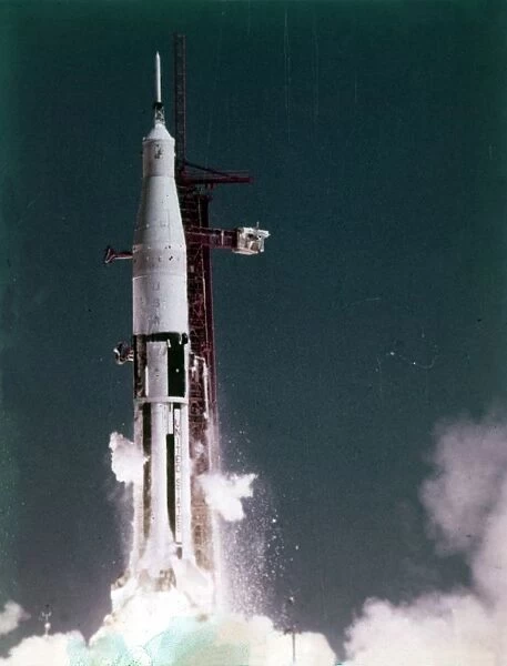 Saturn V rocket lifting off, Kennedy Space Center, Merritt Island, Florida, USA. Creator: NASA