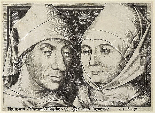 Self-Portrait with wife Ida, c. 1490. Artist: Meckenem, Israhel van, the Younger (ca 1440-1503)