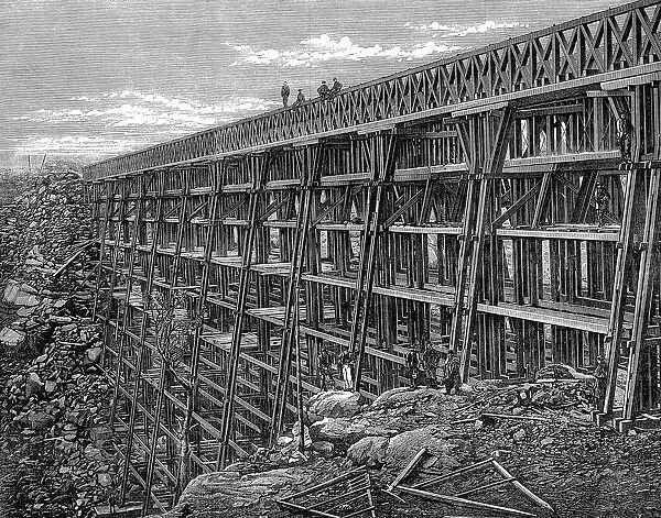 Wooden trestle bridge on the Union Pacific Railroad, Dale Creek, Wyoming, USA, 1869