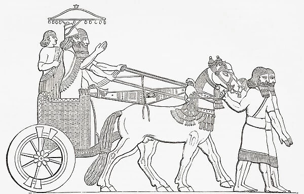 An Assyrian King In His Chariot Of State. From The Imperial Bible Dictionary, Published 1889