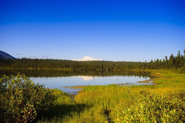 Mount Sanford Reflecting In Twin Lakes, Wrangell Saint Elias National Park, Southcentral Alaska, Summer