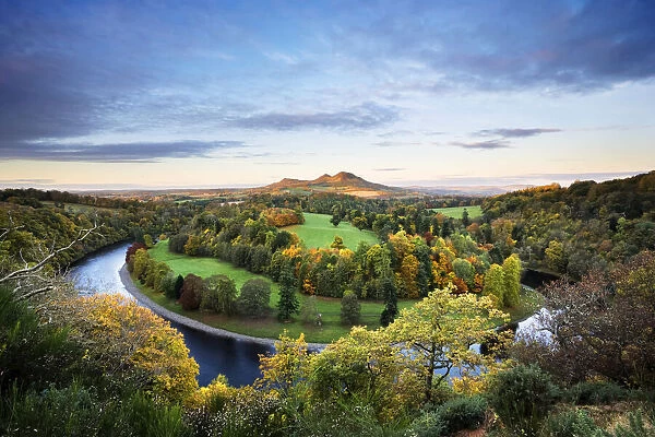 Overview of River Tweed, Eildon Hills, Scottish Borders, Scotland