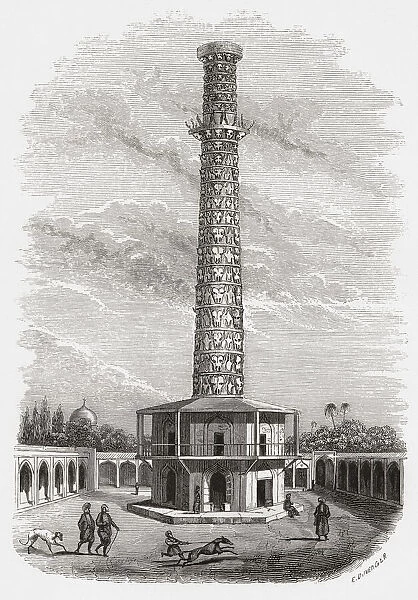 Tower of Horns, Isfahan, Iran, seen here in the 19th century. From Monuments de Tous les Peuples, published 1843