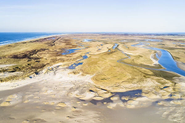 Aerial view of the Slufter valley with dunes, Texel, Noord-Holland, The Netherlands