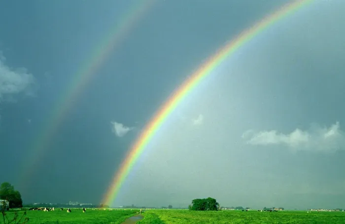 Framed Print : Double rainbow over landscape, Europe Framed Print : Double rainbow over landscape, Europe