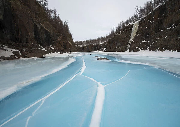 Frozen river in canyon, Putorana Plateau, Siberia, Russia