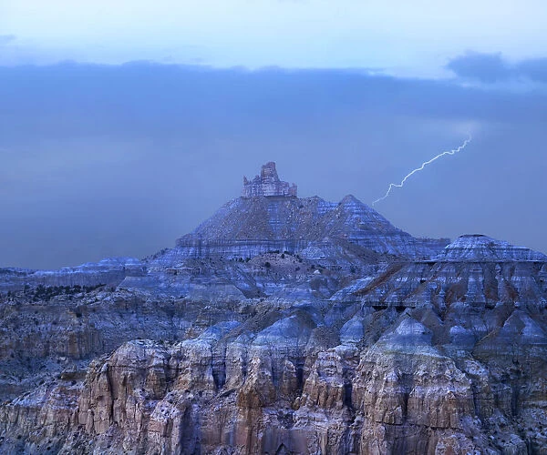 Lightning hitting mountain, Angel Peak, Angel Peak Scenic Area, New Mexico