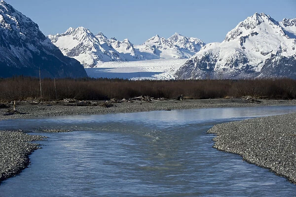 River and Sheridan Glacier, Chugach Mountains, Alaska
