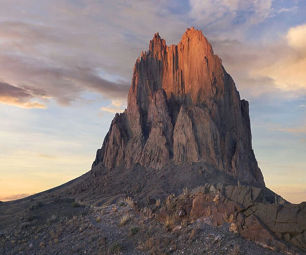 Rock formation, basalt core of an extinct volcano, Ship Rock, New Mexico