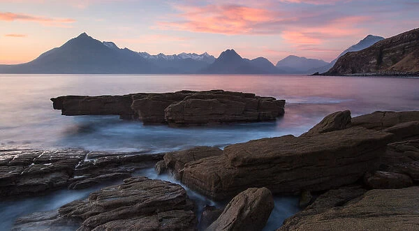 Sunset looking towards the Cullins from Elgol beach, Isle of Skye