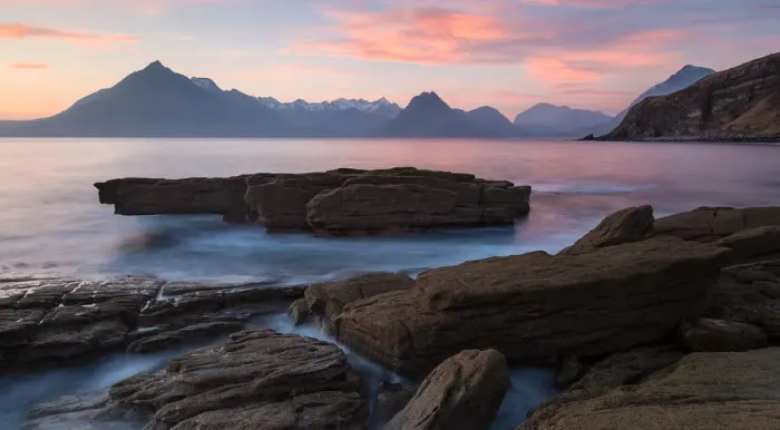 Framed Print : Sunset looking towards the Cullins from Elgol beach, Isle of Skye Framed Print : Sunset looking towards the Cullins from Elgol beach, Isle of Skye