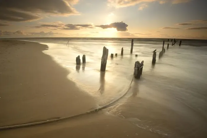 Framed Print : Sunset at the remains of an old plank way in the Baltic Sea near Mazirbe, Mazirbe Framed Print : Sunset at the remains of an old plank way in the Baltic Sea near Mazirbe, Mazirbe