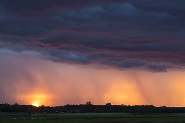 Sunset with thunder clouds, Kromme Rijngebied, Utrecht, The Netherlands