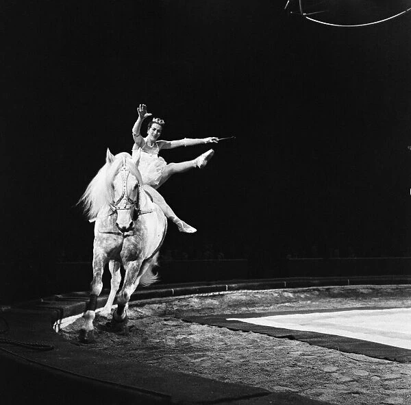 Bertram Mills Circus, a performance with a horse. 19th December 1958