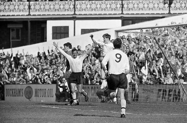 Fulham 1 v. Stoke 1. 1966 League campaign. Clarke is congratulated by his