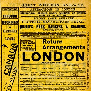 Great Western Railway Excursion Handbill, 1909