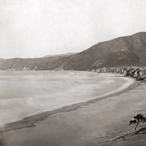 The beach at Alassio, Italy, circa 1890