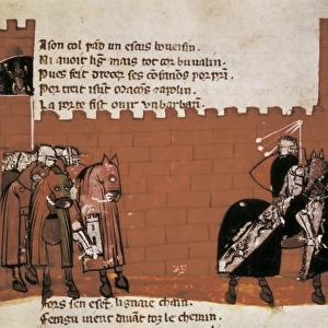 The calvary leaving the castle. Illustration