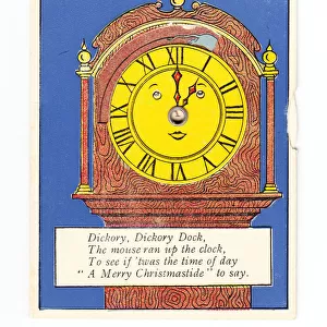 Clock with nursery rhyme on a Christmas card