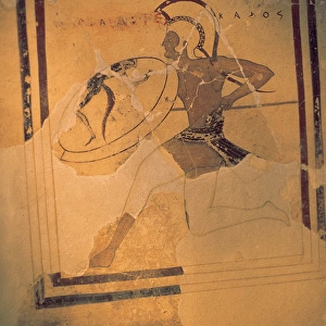 Greek art. Classical era. Hoplita. Fresco. 520-510 BC. Acrop