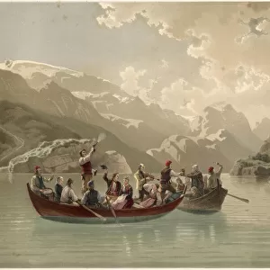 A Norwegian bridal party on a fjord Date: circa 1851
