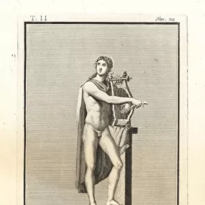 Statue of Apollo with halo, cithara (lyre) and plectrum