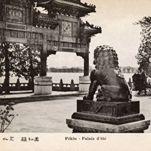 The Summer Palace, Beijing, China - Wooden Gate - stone lion