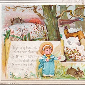 Toddler with nursery rhyme scene on a Christmas card