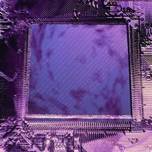 Macrophotograph of an Intel computer microchip