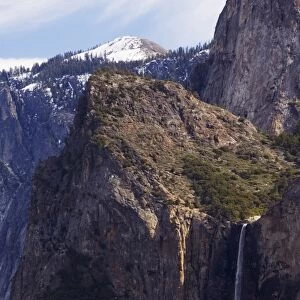 Bridal Veil Falls and Half Dome Peak in Yosemite Valley