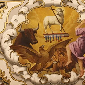 Fresco of Lamb of God and Evangelists in Nuestra Senora de la Esperanza church