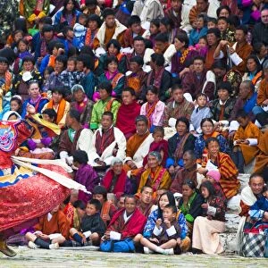 Traditional dancer at the Paro festival, Paro, Bhutan, Asia
