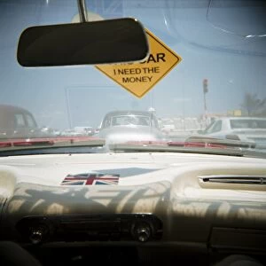 View through broken windscreen of taxi, Havana, Cuba, West Indies, Central America