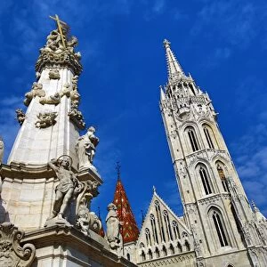 Holy Trinity Column and the Matthias Church in Budapest, Hungary