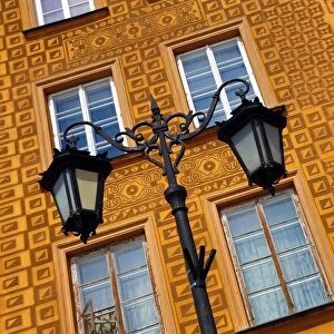 Town house with decorated walls in Castle Square in Warsaw, Poland
