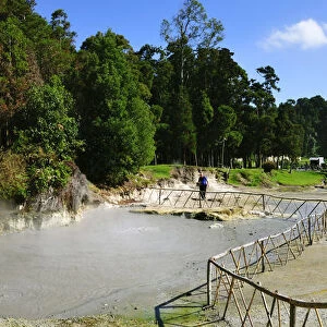 Boiling water in crater lakes at Furnas. Sao Miguel, Azores islands, Portugal