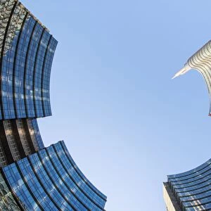 Milan, Lombardy, Italy. Upward view of the skyscrapers of the Porta Nuova business