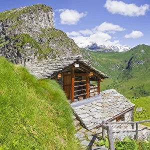 Panoramic viewfrom a hut along tailly lakes trail. Alagna, Aosta valley, Italy