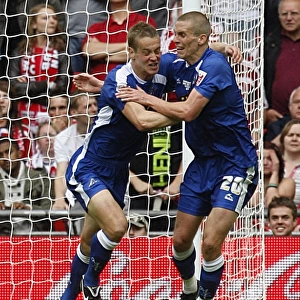 Millwall's Paul Robinson and Steve Morison Celebrate Opening Goal in League One Play-Off Final at Wembley