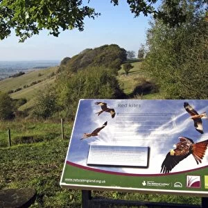 Red Kites information board at reintroduction site, Aston Rowant N. N. R. Chilterns, Oxfordshire, England, october