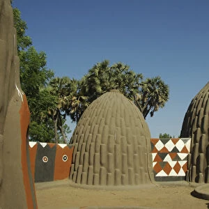 CAMEROON, Pouss. Traditional obus shaped houses in northern cameroon, in the village