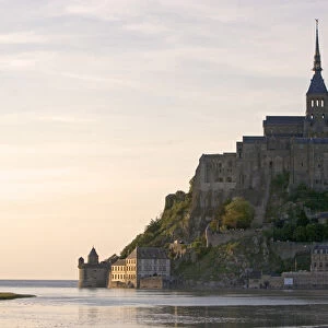 Le Mont Saint Michel at sunset in the region of Basse-Normandie, France