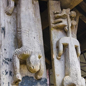 Wakching Village, Nagaland, northeast India, animist lizard-like wood carvings